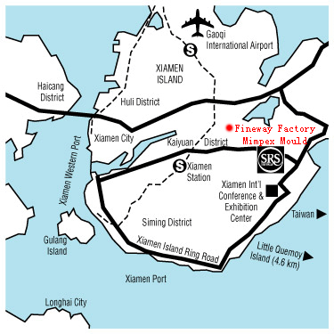 Jinway factory is flashing in Xiamen city map.